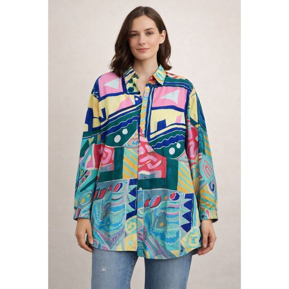 Lauren Ralph Lauren XL Abstract Multicolor Cotton Button Shirt